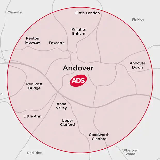 Picture of a Andover map and the areas ADS Integrated Pest Management covers