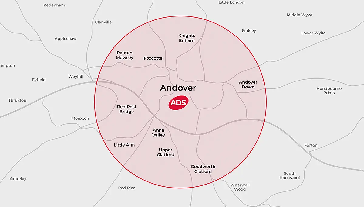 Picture of a Andover map and the areas ADS Integrated Pest Management covers