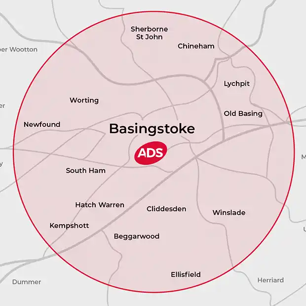 Picture of a Basingstoke map and the areas ADS Integrated Pest Management covers