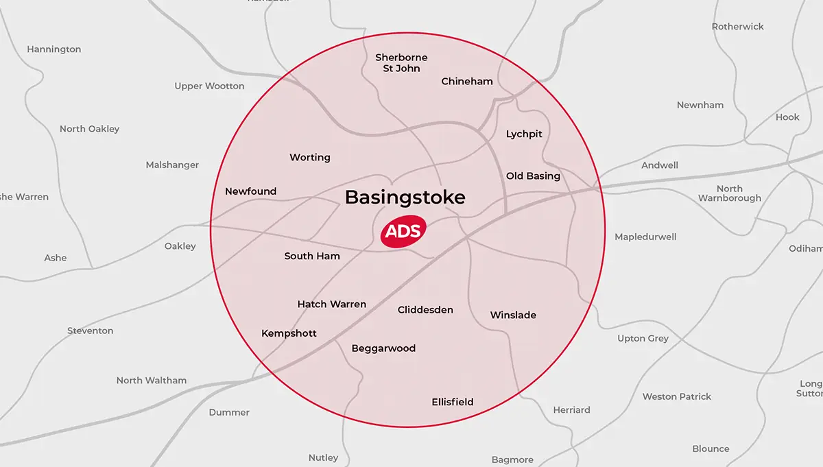 Picture of a Basingstoke map and the areas ADS Integrated Pest Management covers