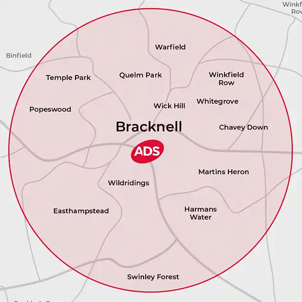 Picture of a Bracknell map and the areas ADS Integrated Pest Management covers