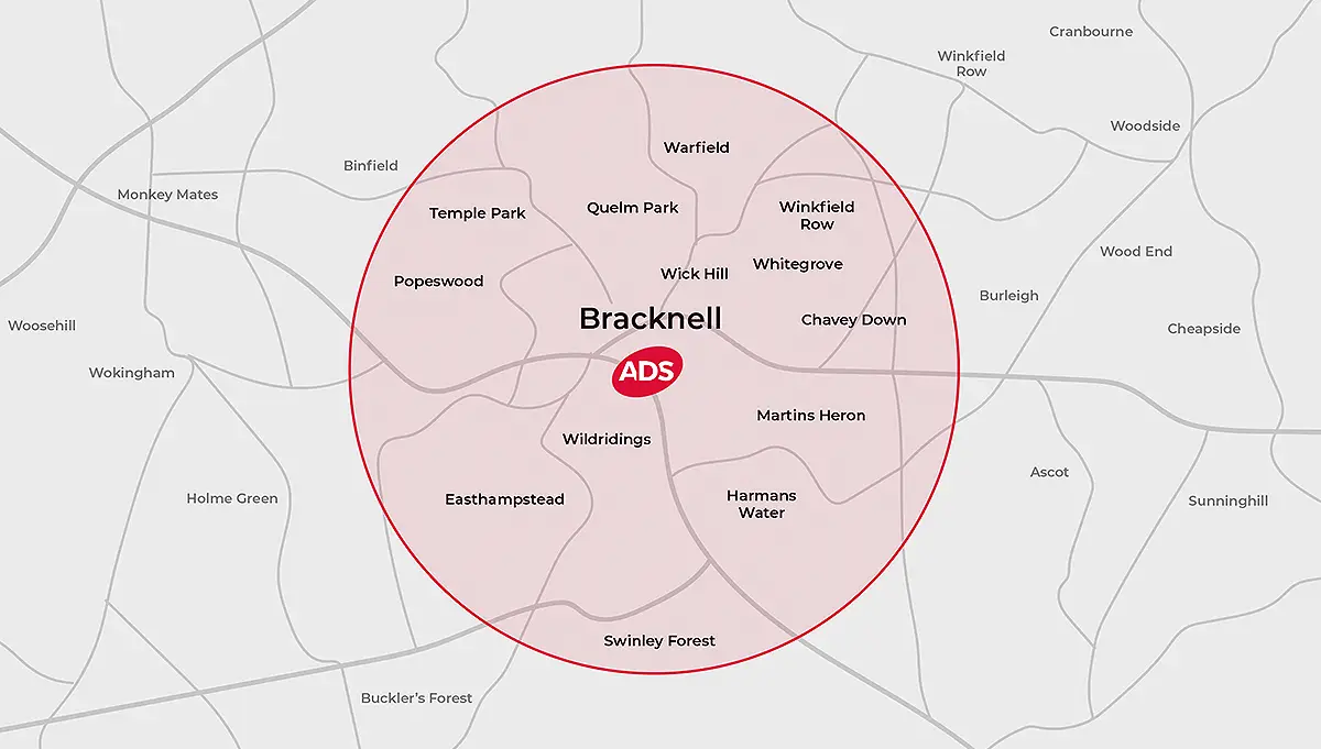 Picture of a Bracknell map and the areas ADS Integrated Pest Management covers