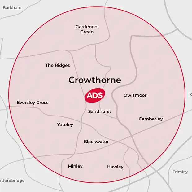 Picture of a Crowthorne map and the areas ADS Integrated Pest Management covers