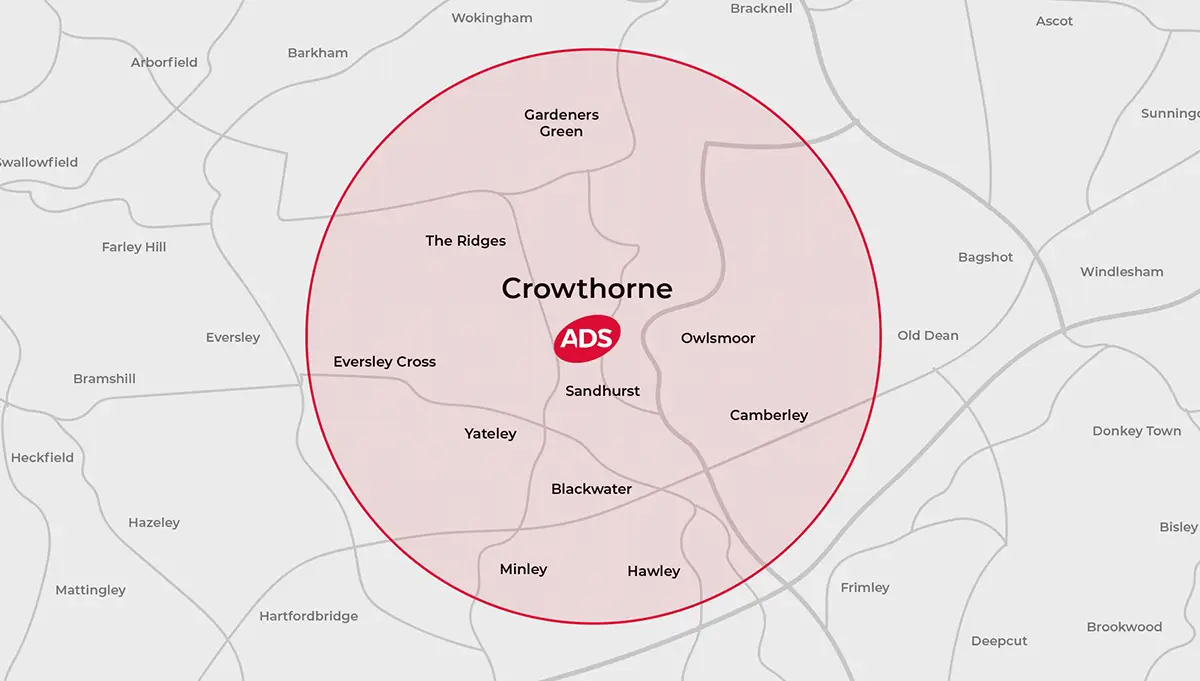 Picture of a Crowthorne map and the areas ADS Integrated Pest Management covers