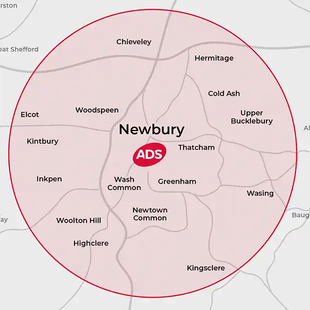 Picture of a Newbury map and the areas ADS Integrated Pest Management covers