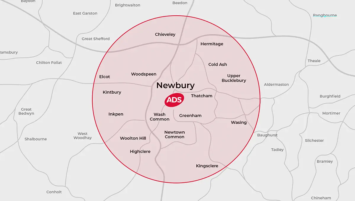 Picture of a Newbury map and the areas ADS Integrated Pest Management covers