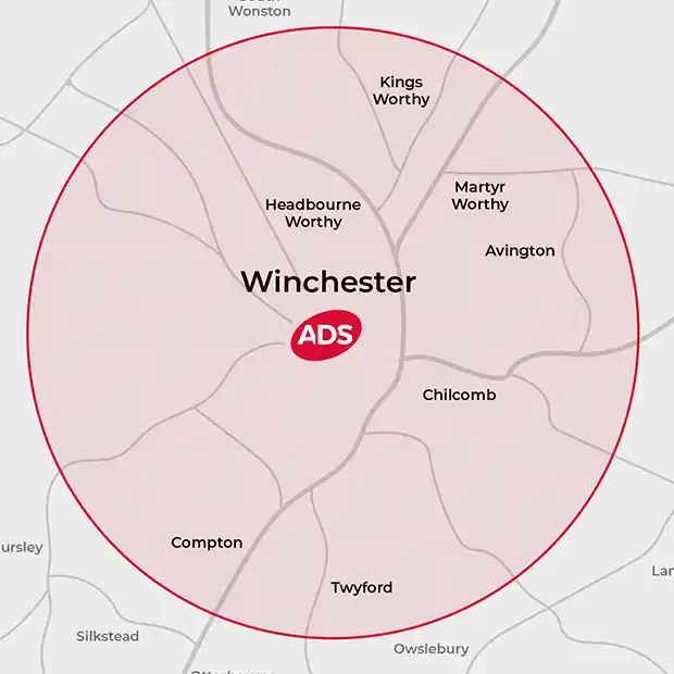 Picture of a Winchester map and the areas ADS Integrated Pest Management covers