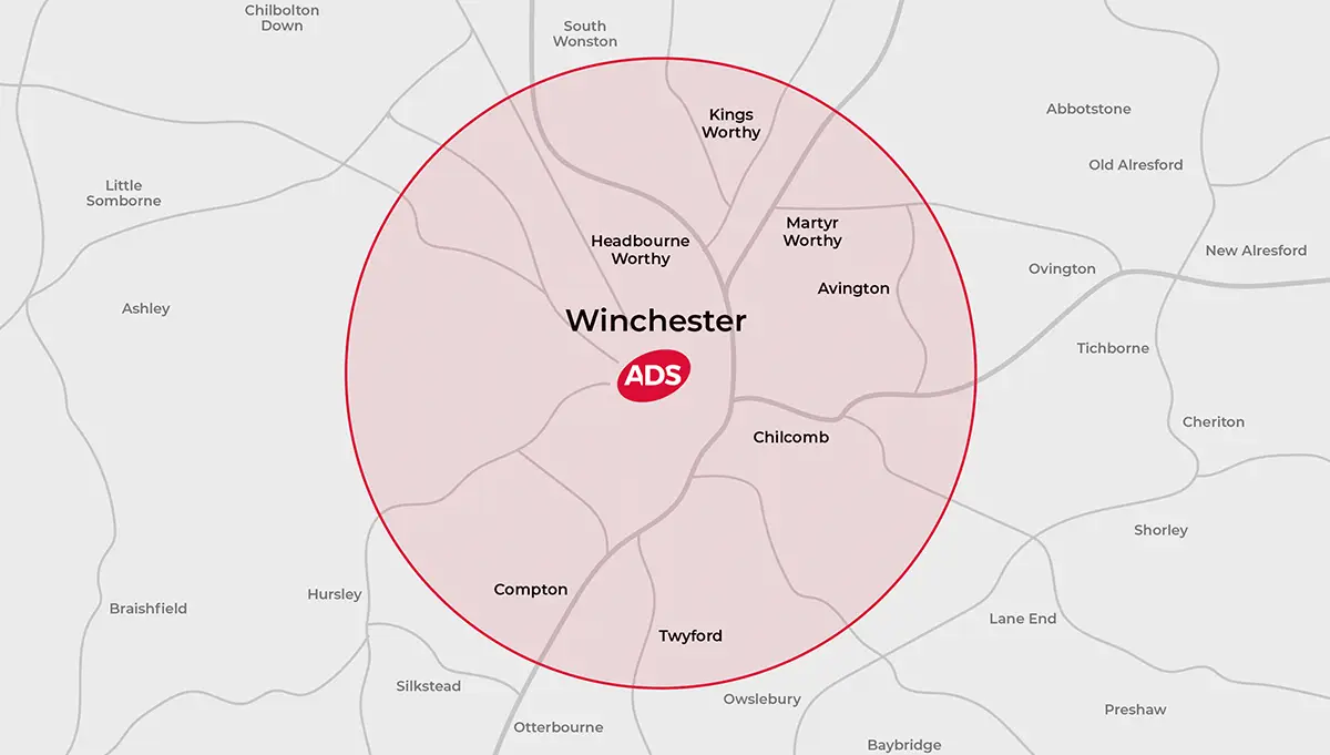 Picture of a Winchester map and the areas ADS Integrated Pest Management covers