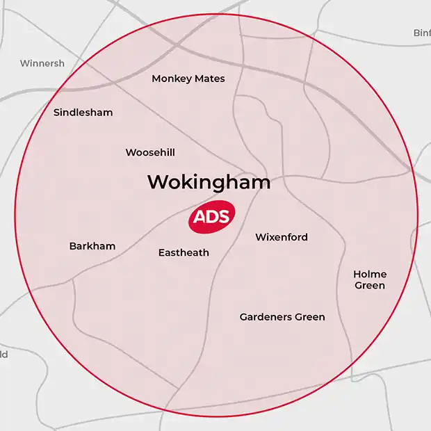 Picture of a Wokingham map and the areas ADS Integrated Pest Management covers