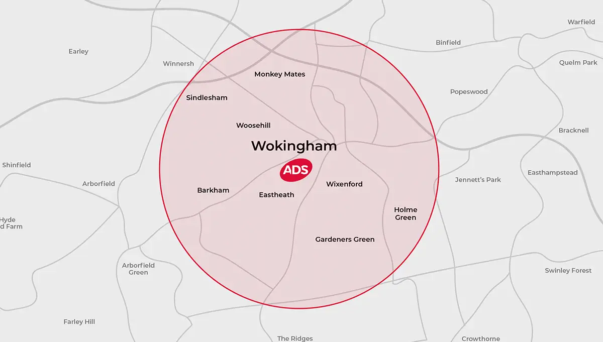 Picture of a Wokingham map and the areas ADS Integrated Pest Management covers